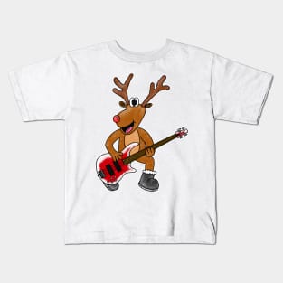 Christmas Bassist Rudolf The Reindeer Bass Guitar Kids T-Shirt